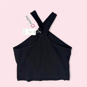 NWT Small PatPat Black Cross Halter Crop Top